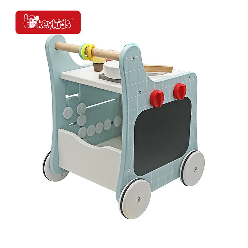 OEM push along toys wooden activity walker kitchen for toddlers W16E246
