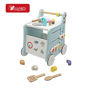 OEM push along toys wooden activity walker kitchen for toddlers W16E246